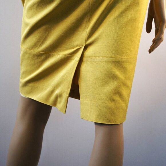 Classiques Entier Yellow Skirt Women Sz 2 Cotton Linen Blend Lined Back Slit - Picture 8 of 9